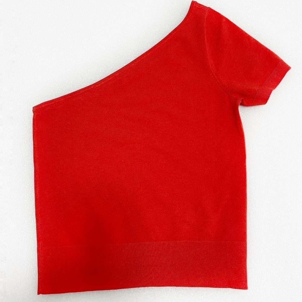J. Crew Modern Ripe Persimmon one-shoulder fitted Stretch flirty fun Sweater top - Picture 4 of 8